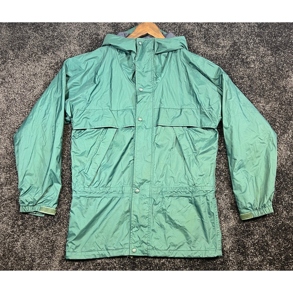 Vtg LL Bean Men's Regular Size S Green Hooded Rain Jacket Windbreaker Parka L618
